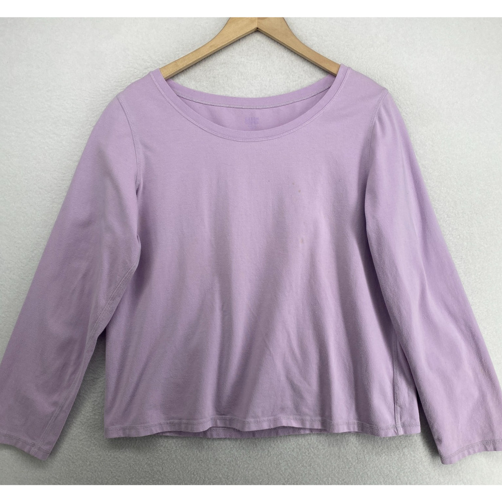 EILEEN FISHER Top XL Organic Cotton Stretch Jersey Round Neck Long Sleeve Purple